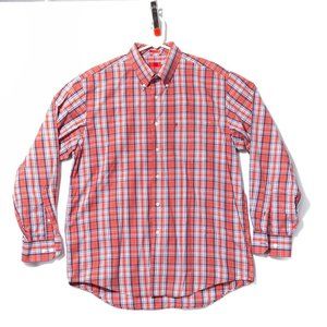 Men's Easy Care Izod Red Button Up Long Sleeve Shirt Size Large